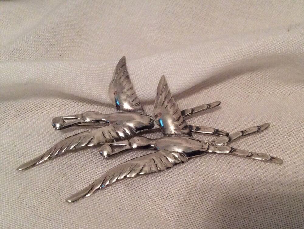 Antique Sterling Silver 925 Flying Bird Brooch Pin